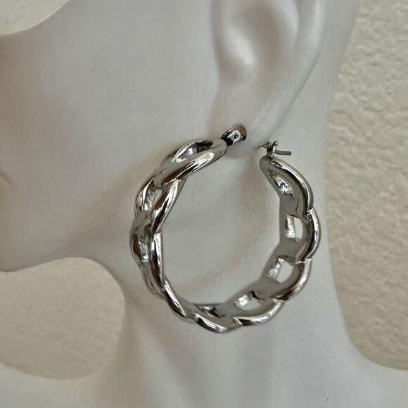 Ann Taylor Chunky Silver-Tone Hoop Earrings - Picture 6 of 8